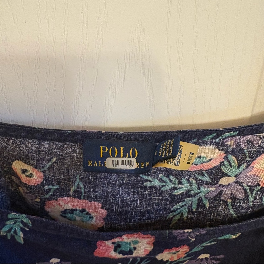 Polo‎ Ralph Lauren Navy Floral Puff Sleeve Blouse - Picture 2 of 10